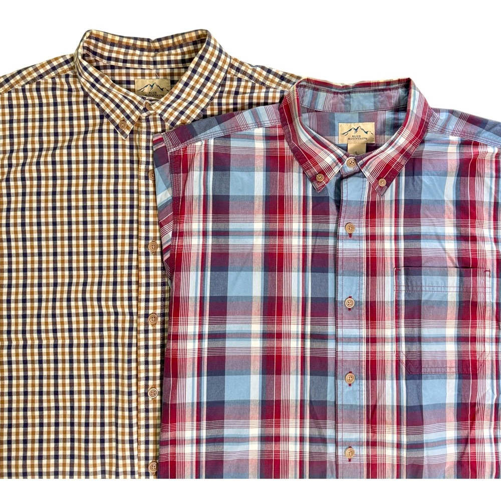 Lot Of 2 Blue Mountain Mens Large‎ Plaid Short Sleeve Button Down Cotton Shirts
